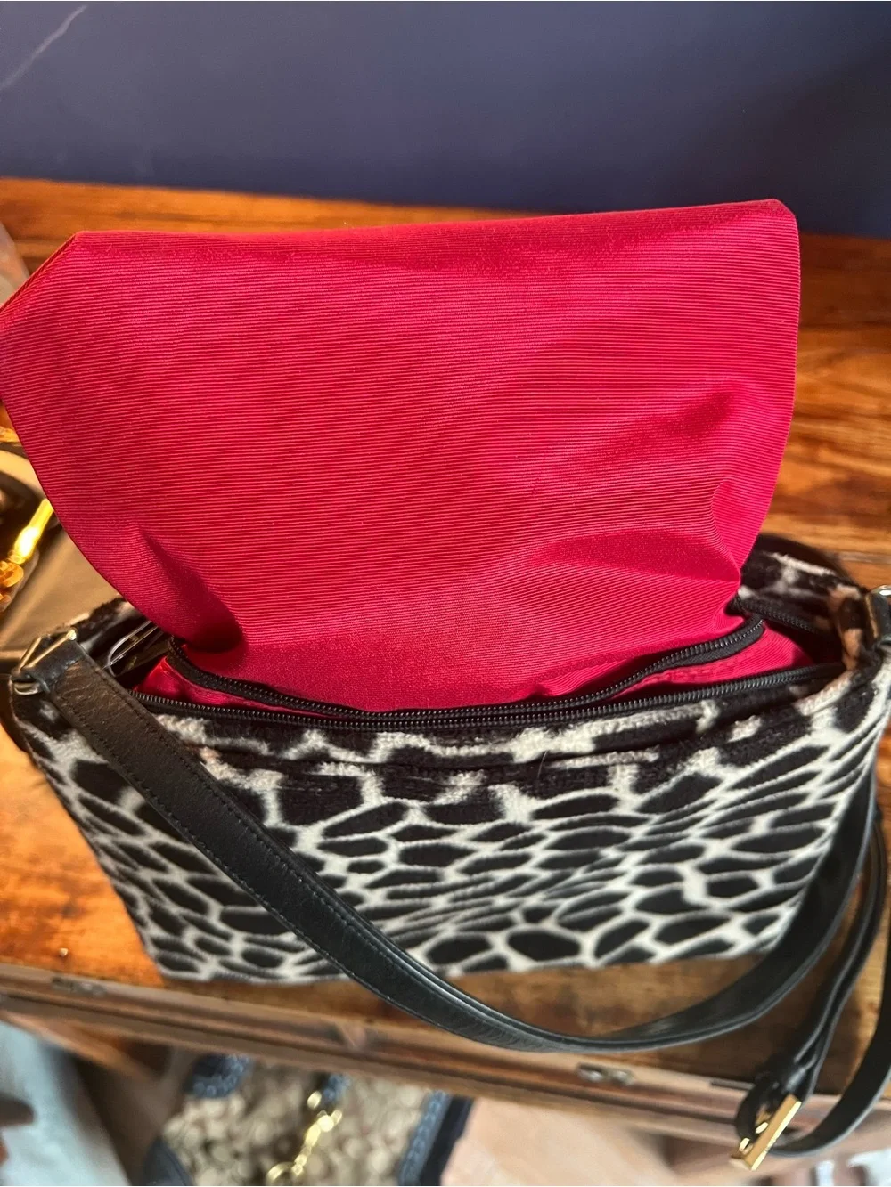 kate spade Black & White Giraffe-Pattern Shoulder Bag Vintage USA made